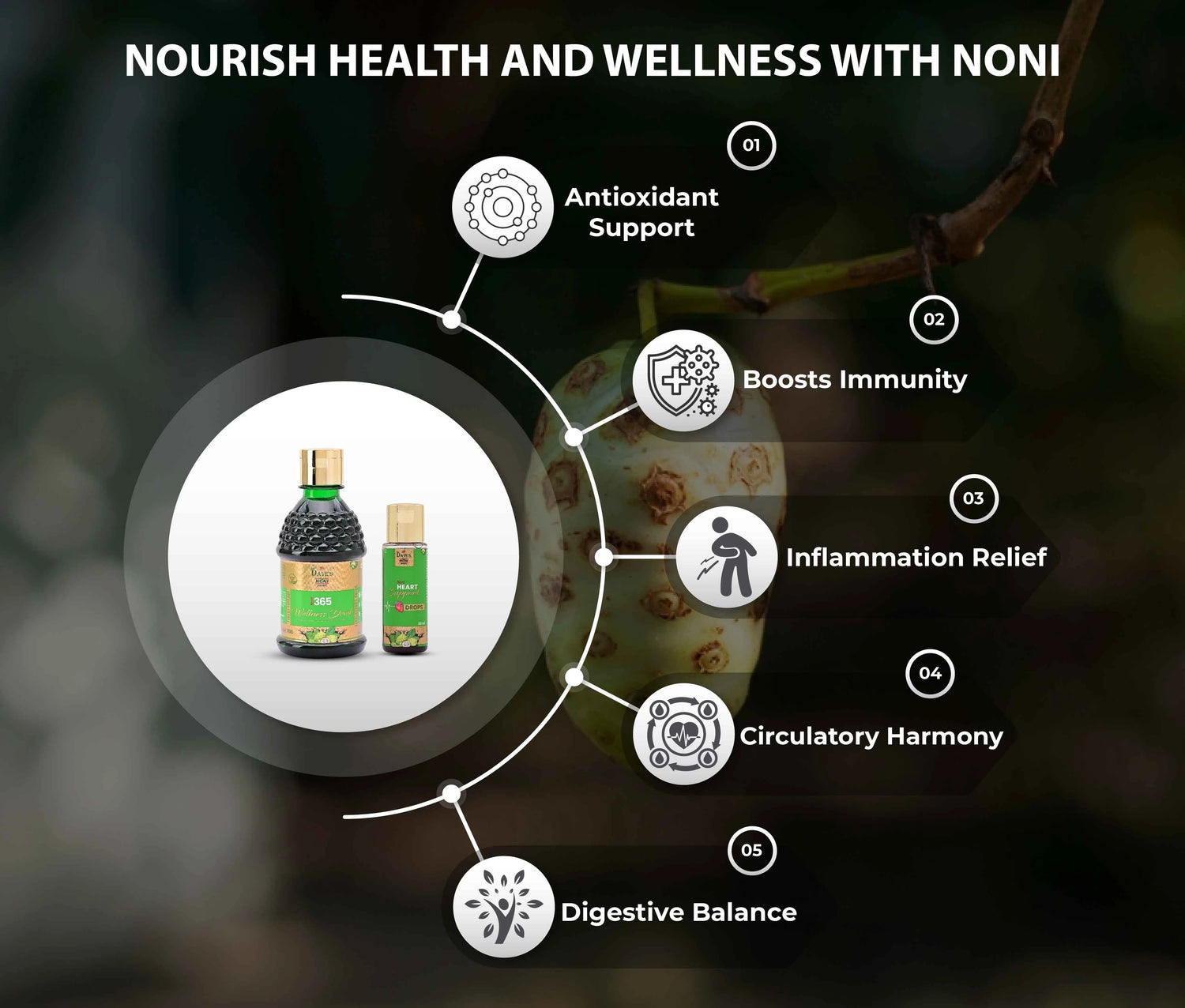 250 ML Noni juice &amp; Heart Support Drops Benefitts
